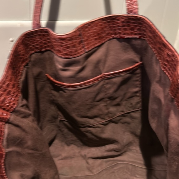 J McLaughlin Tassel Bag Brown Crocodile Leather Extra Large - Picture 14 of 16